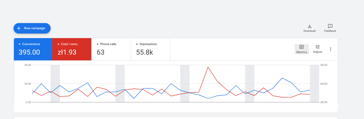 Nova Sushi baseline before Performo, showing 395 conversions and 63 phone calls
